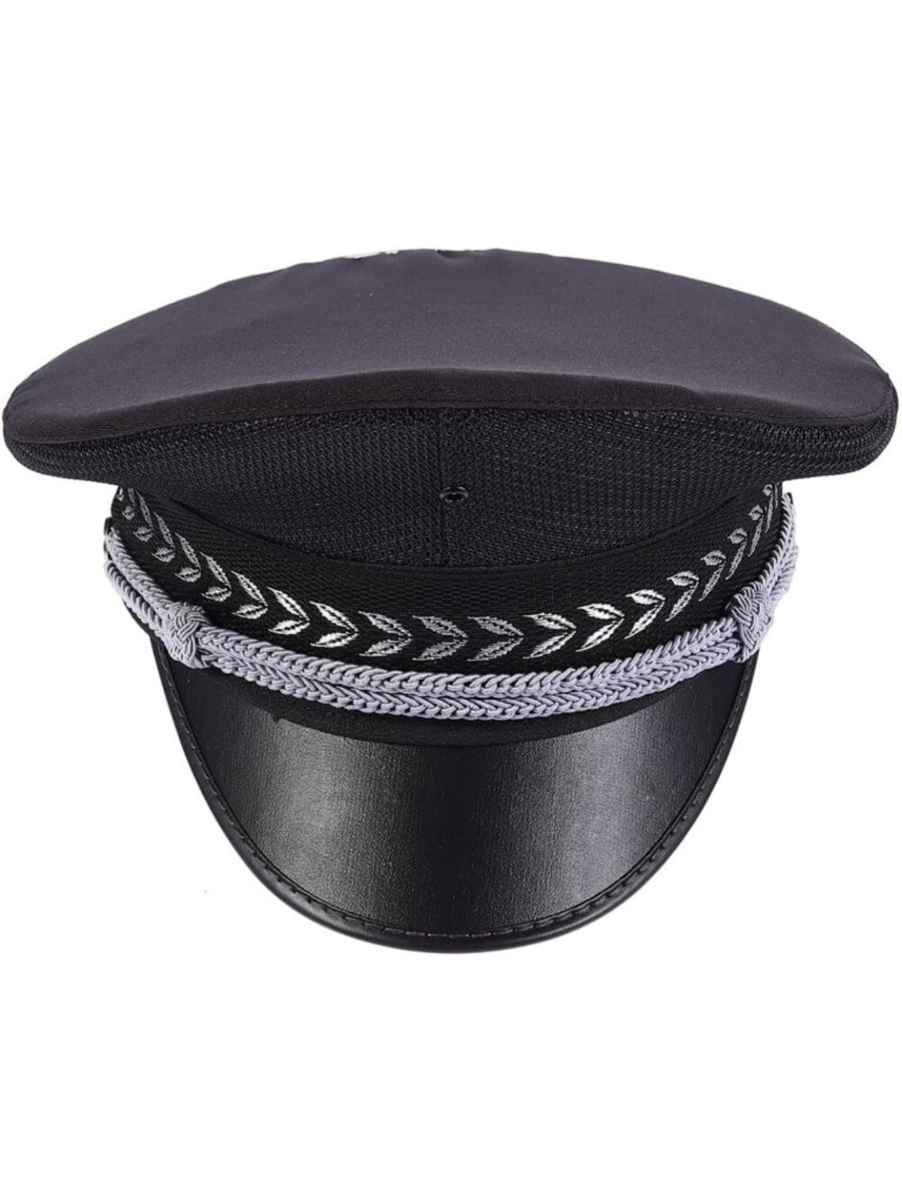 Breathable Black Yacht Sailor Cap with Silver Rope - Unisex Security Officer Hat